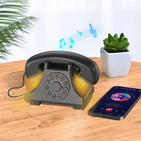 Priority Products Retro Telephone-Shaped Sleeping Machine with Bluetooth Speaker and Night-Light, Black