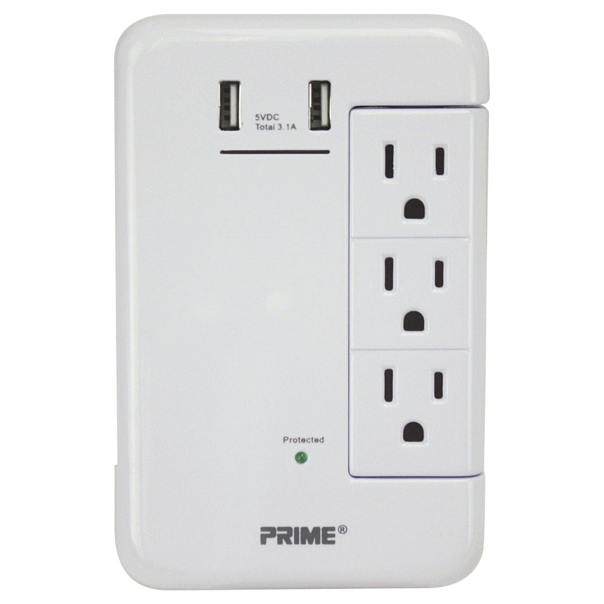 Prime 6-AC Swiveling Outlet and 2-USB Port 1200-Joules Surge Protector Wall Tap, PBRUSB346S-A