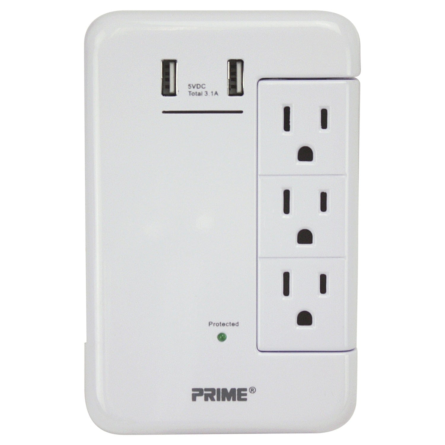Prime 6-AC Swiveling Outlet and 2-USB Port 1200-Joules Surge Protector Wall Tap, PBRUSB346S-A