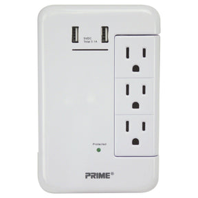 Prime 6-AC Swiveling Outlet and 2-USB Port 1200-Joules Surge Protector Wall Tap, PBRUSB346S-A
