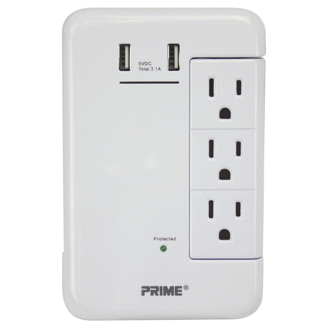 Prime 6-AC Swiveling Outlet and 2-USB Port 1200-Joules Surge Protector Wall Tap, PBRUSB346S-A