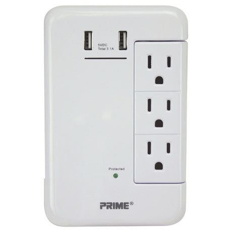 Prime 6-AC Swiveling Outlet and 2-USB Port 1200-Joules Surge Protector Wall Tap, PBRUSB346S-A