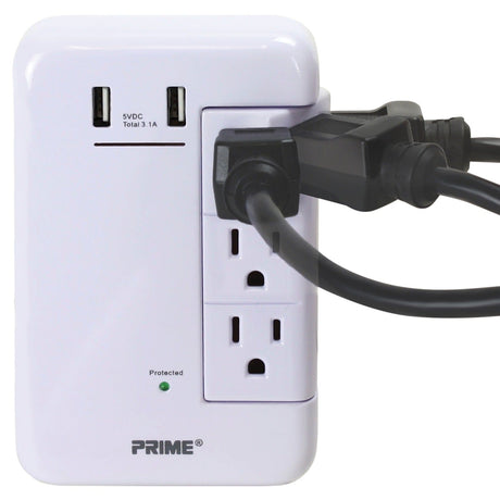 Prime 6-AC Swiveling Outlet and 2-USB Port 1200-Joules Surge Protector Wall Tap, PBRUSB346S-A