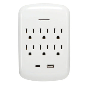 Prime 6-AC Outlet and 2-USB Port Grounded Wall Tap, PBSU072