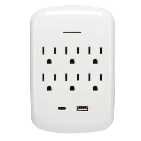 Prime 6-AC Outlet and 2-USB Port Grounded Wall Tap, PBSU072