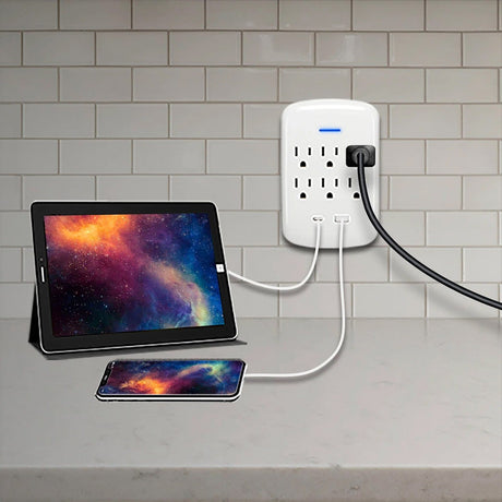 Prime 6-AC Outlet and 2-USB Port Grounded Wall Tap, PBSU072