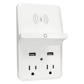 Prime Wireless-Charging-Dock Wall Tap with 2 Outlets and Dual USB Charger