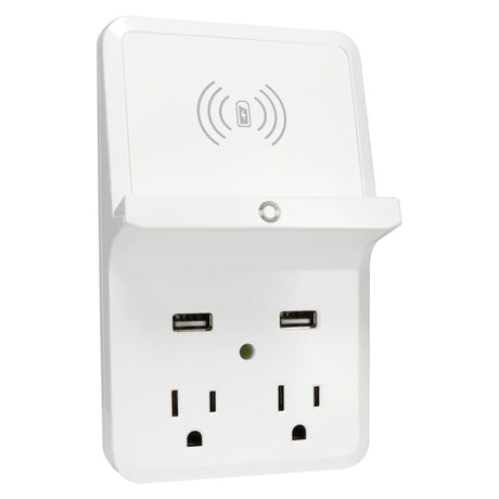 Prime Wireless-Charging-Dock Wall Tap with 2 Outlets and Dual USB Charger
