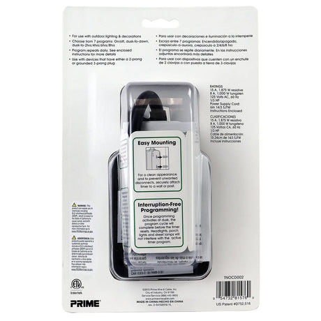 Prime 2-Outlet Grounded Outdoor Countdown Timer with Photosensor