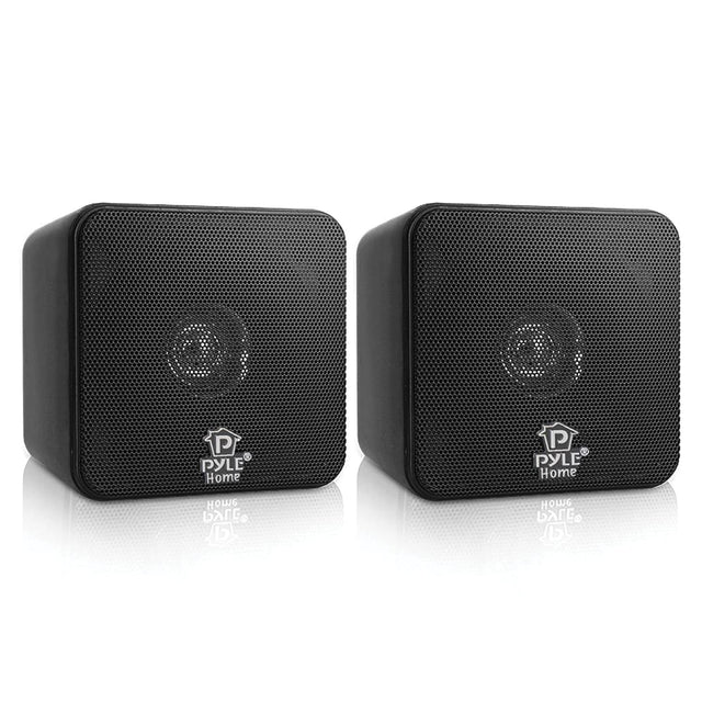 Pyle 200-Watt-Max Wall Mountable Mini-Cube Bookshelf Speaker Set with 4-In. Woofers and Video Shielded, Pair