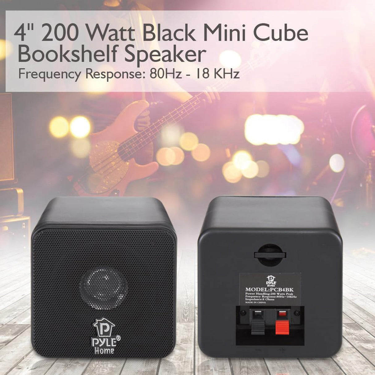 Pyle 200-Watt-Max Wall Mountable Mini-Cube Bookshelf Speaker Set with 4-In. Woofers and Video Shielded, Pair