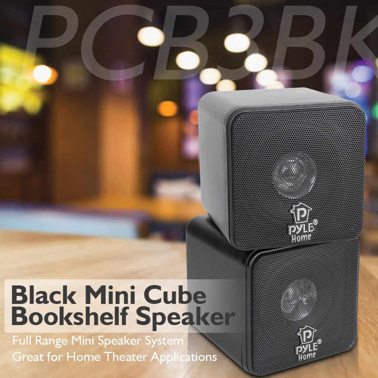 Pyle 200-Watt-Max Wall Mountable Mini-Cube Bookshelf Speaker Set with 4-In. Woofers and Video Shielded, Pair