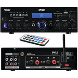 Pyle 2.0-Channel 200-Watt-Max Bluetooth Compact Stereo Amplifier/Receiver with 2 Mic Inputs, FM Radio, USB, microSD, and Remote, PDA6BU