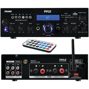 Pyle 2.0-Channel 200-Watt-Max Bluetooth Compact Stereo Amplifier/Receiver with 2 Mic Inputs, FM Radio, USB, microSD, and Remote, PDA6BU