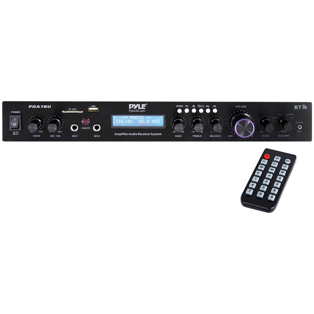 Pyle 2.1-Channel 200-Watt-Max Bluetooth Stereo Amplifier/Receiver with 2 Mic Inputs, FM Radio, USB, microSD, and Remote, PDA7BU
