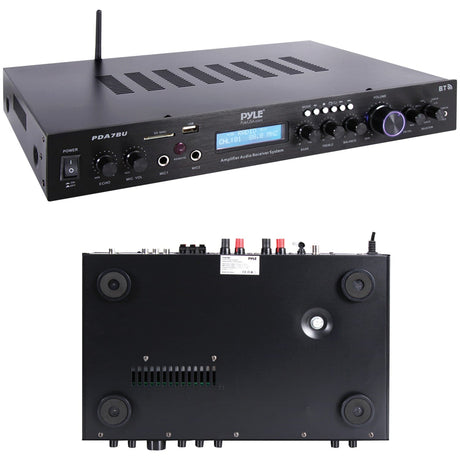 Pyle 2.1-Channel 200-Watt-Max Bluetooth Stereo Amplifier/Receiver with 2 Mic Inputs, FM Radio, USB, microSD, and Remote, PDA7BU