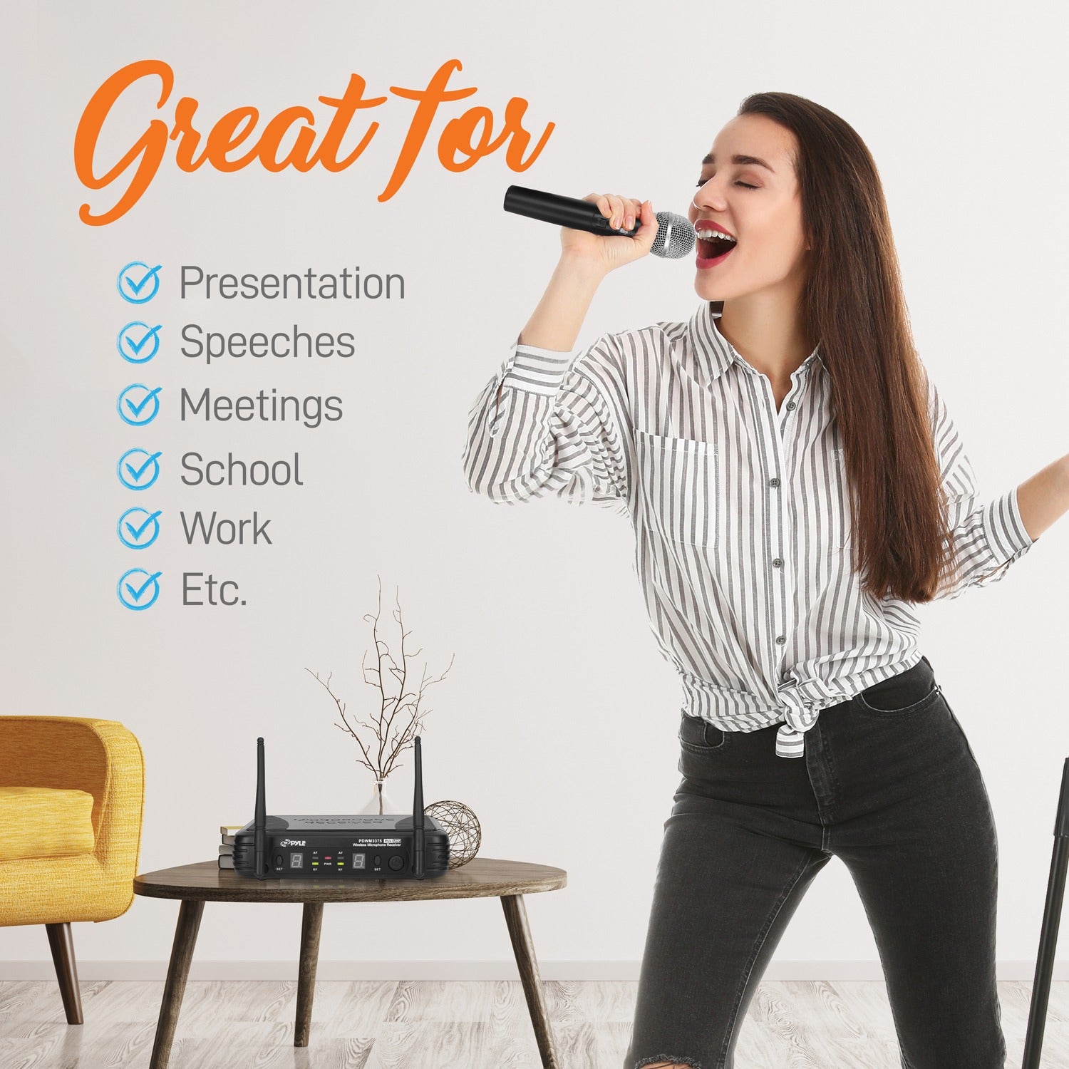 Pyle Premier Series Professional 2-Channel UHF Wireless Handheld Microphone System with Selectable Frequency