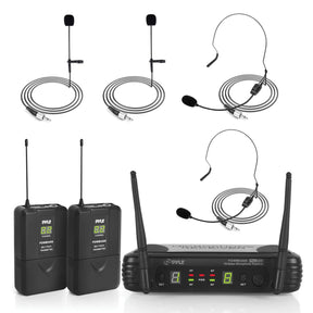 Pyle Premier Series Professional UHF Wireless Microphone System with 2 Body Packs, 2 Lavaliers, and 2 Headsets