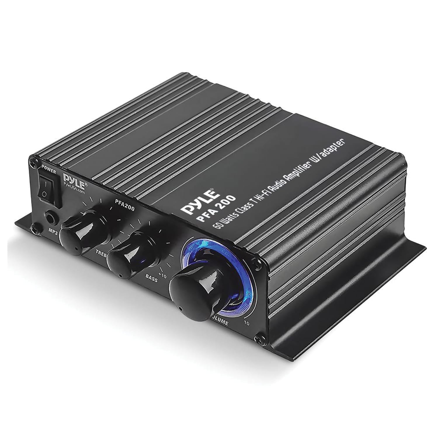Pyle 60-Watt 2.0-Channel Class-T Mini Amplifier with Mic Input, Aux, and AC Adapter, PFA200