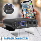 Pyle 90-Watt-Peak 2.0-Channel Class-T Mini Amplifier with Bluetooth, Mic Input, Aux, and AC Adapter, PFA330BT