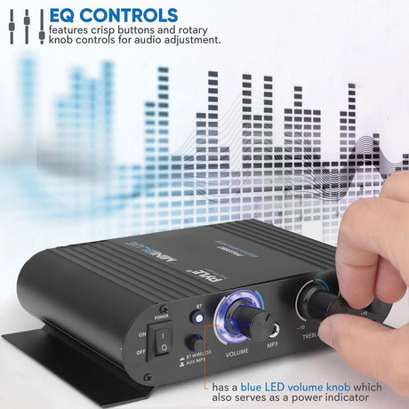 Pyle 90-Watt-Peak 2.0-Channel Class-T Mini Amplifier with Bluetooth, Mic Input, Aux, and AC Adapter, PFA330BT