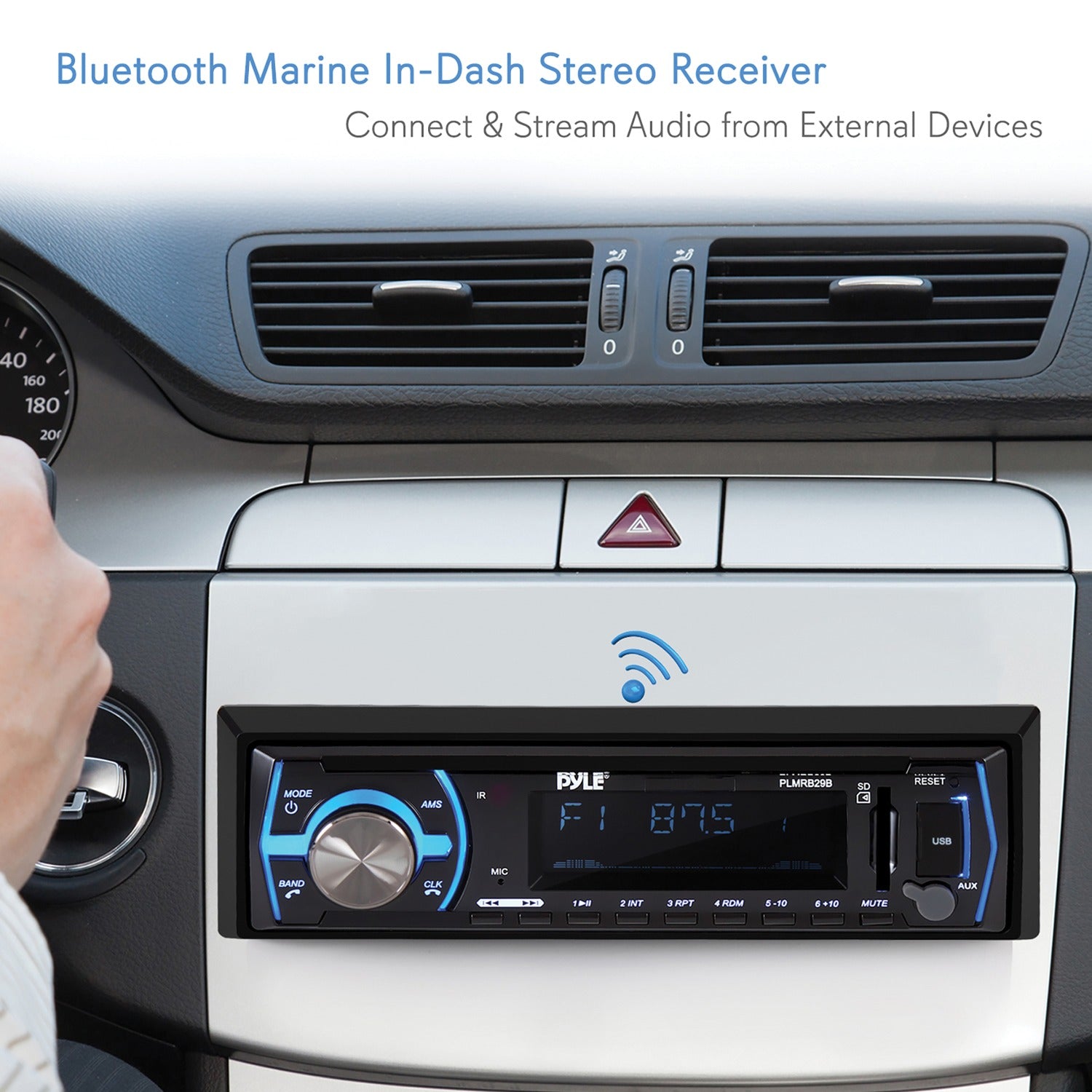 Pyle Single-DIN In-Dash Digital Marine Stereo Receiver with Bluetooth, Black