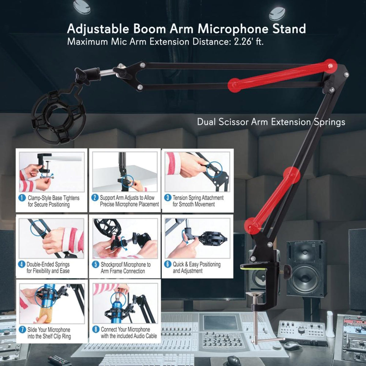 Pyle Universal Table Clamp Boom Shock Microphone Mount