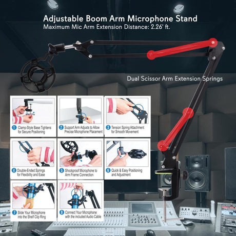 Pyle Universal Table Clamp Boom Shock Microphone Mount