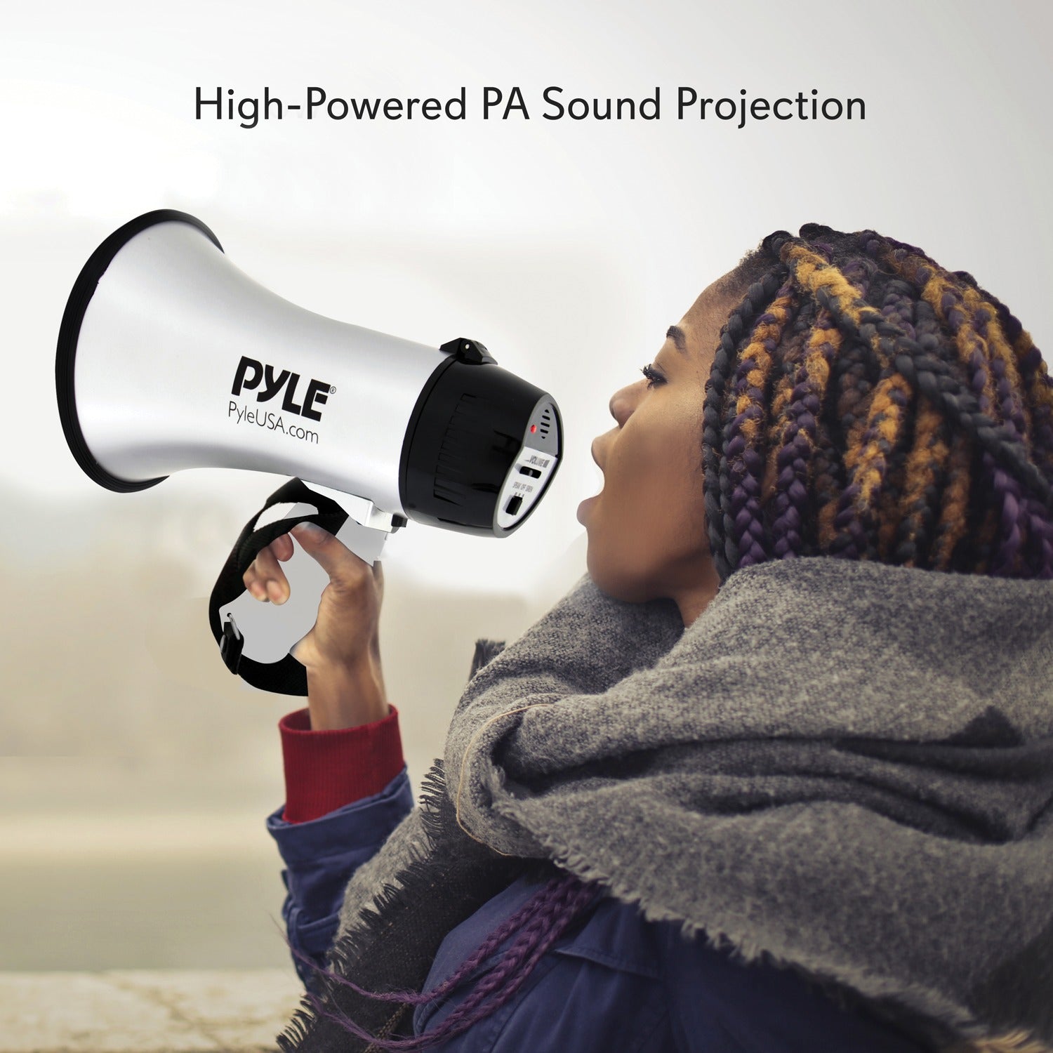 Pyle Battery-Operated Compact and Portable Megaphone Speaker with Siren Alarm Mode, Silver