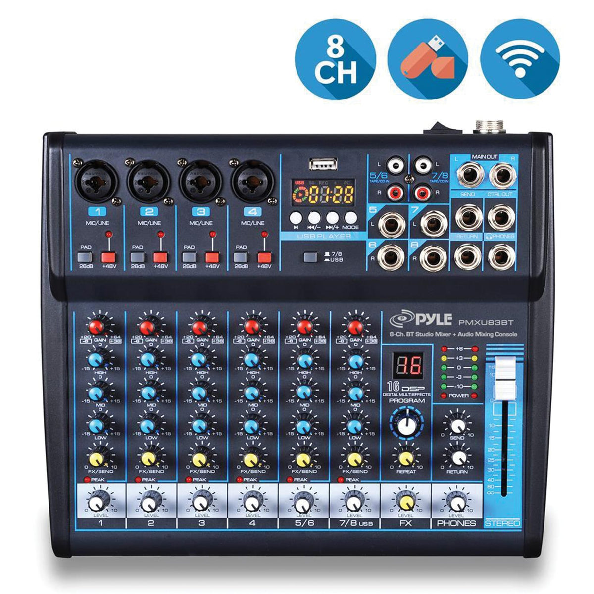 Pyle 8-Channel Bluetooth Pro Audio DJ Sound Mixer