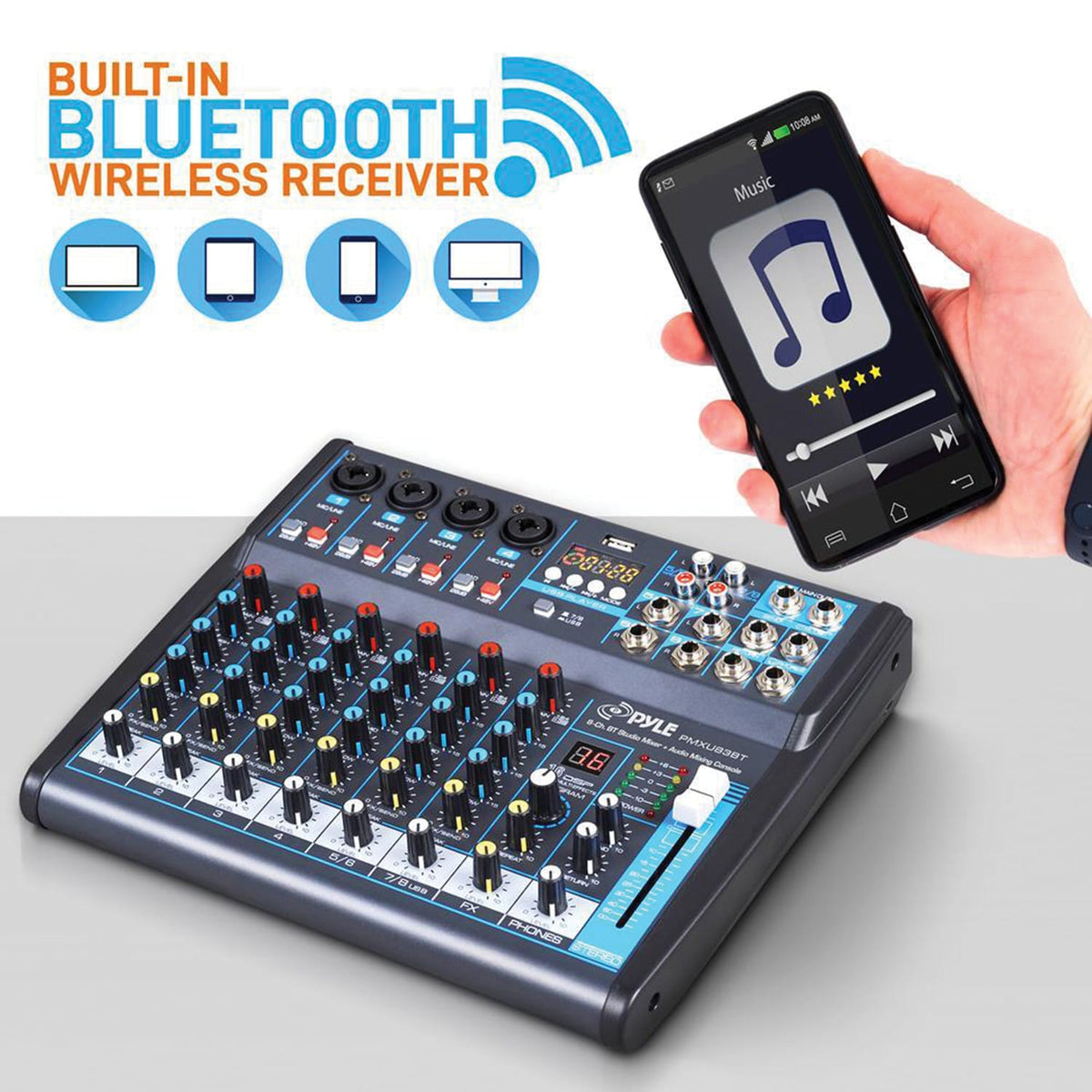 Pyle 8-Channel Bluetooth Pro Audio DJ Sound Mixer
