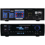 Pyle 4-Channel 300-Watt-Max Bluetooth Amplifier/Receiver with 2 Mic Inputs, AM/FM Radio, USB, SD, Aux, and Remote, PT390BTU