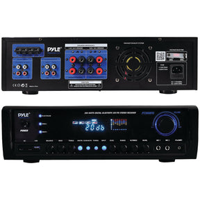 Pyle 4-Channel 300-Watt-Max Bluetooth Amplifier/Receiver with 2 Mic Inputs, AM/FM Radio, USB, SD, Aux, and Remote, PT390BTU