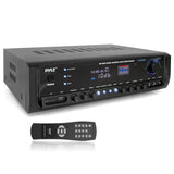 Pyle 4-Channel 300-Watt-Max Bluetooth Amplifier/Receiver with 2 Mic Inputs, AM/FM Radio, USB, SD, Aux, and Remote, PT390BTU