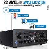 Pyle 2.0-Channel 250-Watt-Max Bluetooth Stereo Amplifier/Receiver with 2 Mic Inputs, Sub Out, FM Radio, USB, microSD, and Remote, PTA24BT