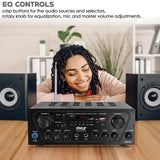 Pyle 2.0-Channel 250-Watt-Max Bluetooth Stereo Amplifier/Receiver with 2 Mic Inputs, Sub Out, FM Radio, USB, microSD, and Remote, PTA24BT