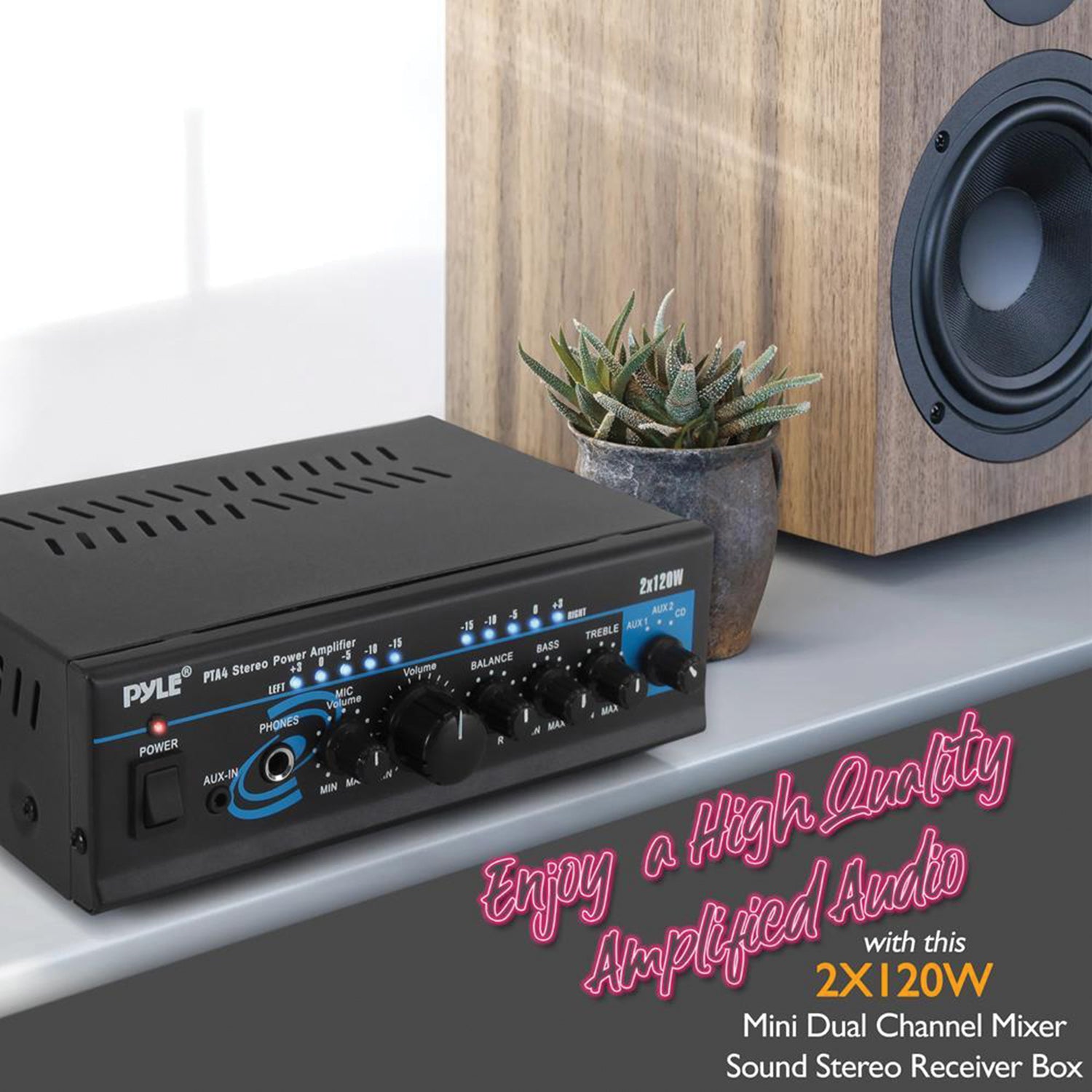 Pyle 240-Watt 2.0-Channel Mini Amplifier/Mixer/Pager with Bluetooth, Mic Input, USB, SD Card, and Aux, PTA4