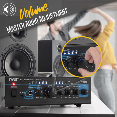 Pyle 240-Watt 2.0-Channel Mini Amplifier/Mixer/Pager with Bluetooth, Mic Input, USB, SD Card, and Aux, PTA4