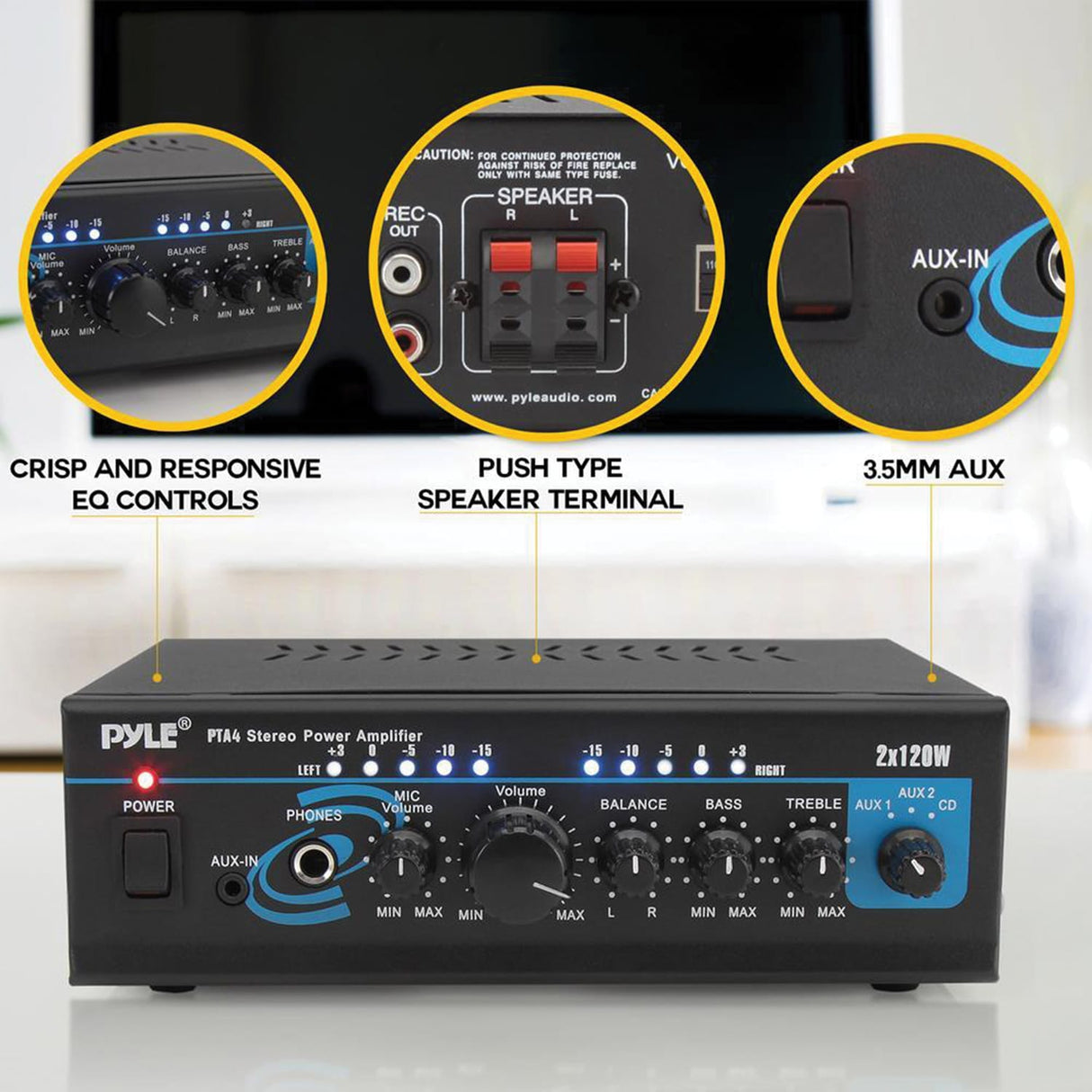 Pyle 240-Watt 2.0-Channel Mini Amplifier/Mixer/Pager with Bluetooth, Mic Input, USB, SD Card, and Aux, PTA4