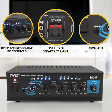 Pyle 240-Watt 2.0-Channel Mini Amplifier/Mixer/Pager with Bluetooth, Mic Input, USB, SD Card, and Aux, PTA4