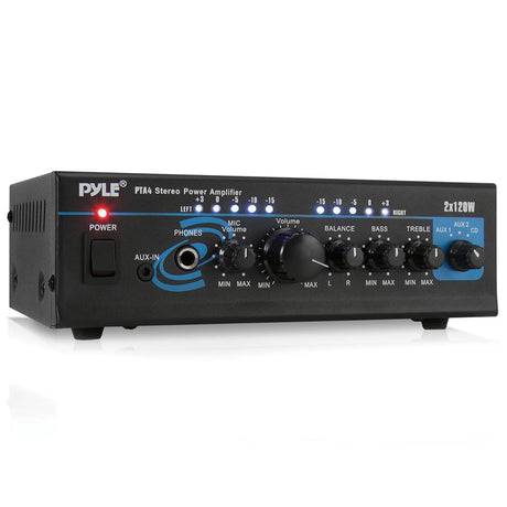 Pyle 240-Watt 2.0-Channel Mini Amplifier/Mixer/Pager with Bluetooth, Mic Input, USB, SD Card, and Aux, PTA4