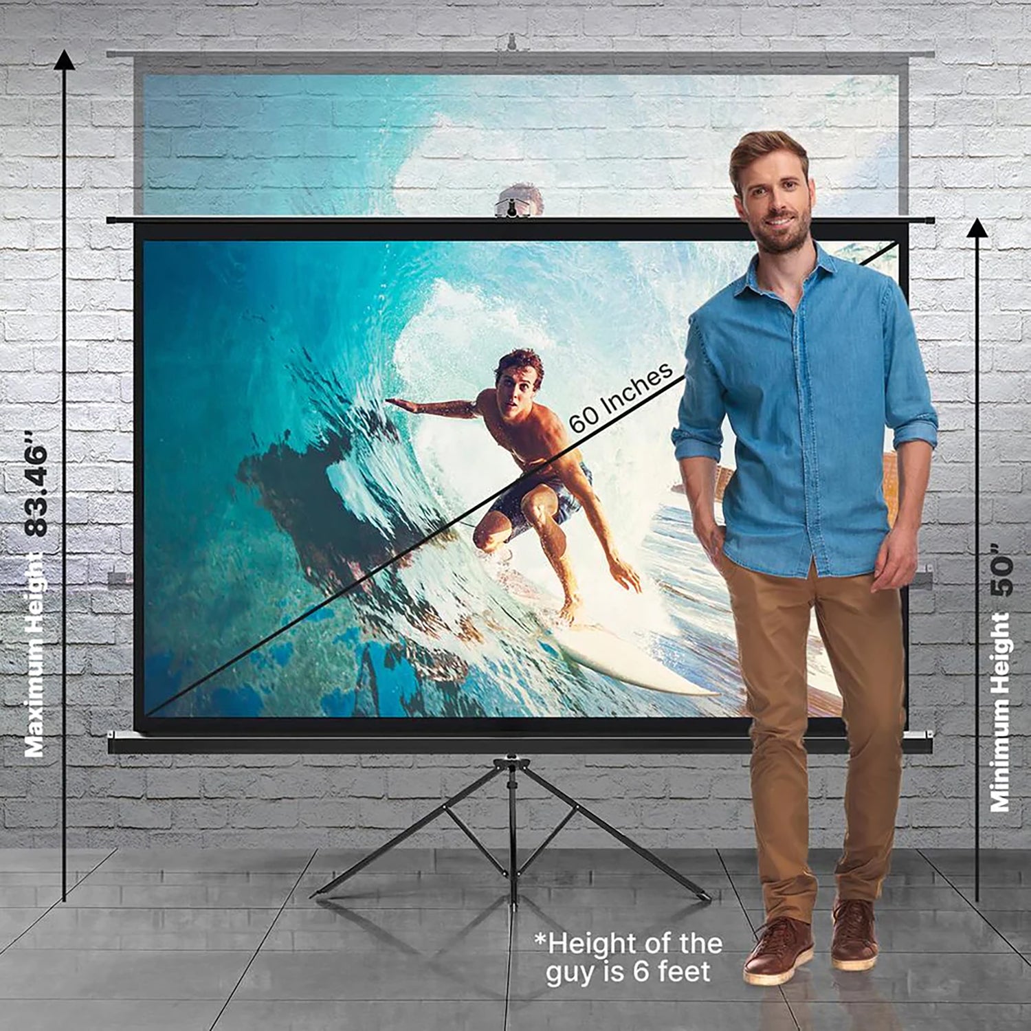 Pyle 60-In. Universal Floor-Standing Roll-up Projector Screen with Tripod Stand and Carrying Case