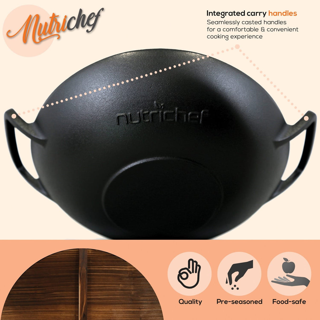 NutriChef Cast Iron Wok