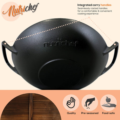 NutriChef Cast Iron Wok