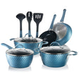 NutriChef Diamond Home Kitchen Cookware Set, Blue