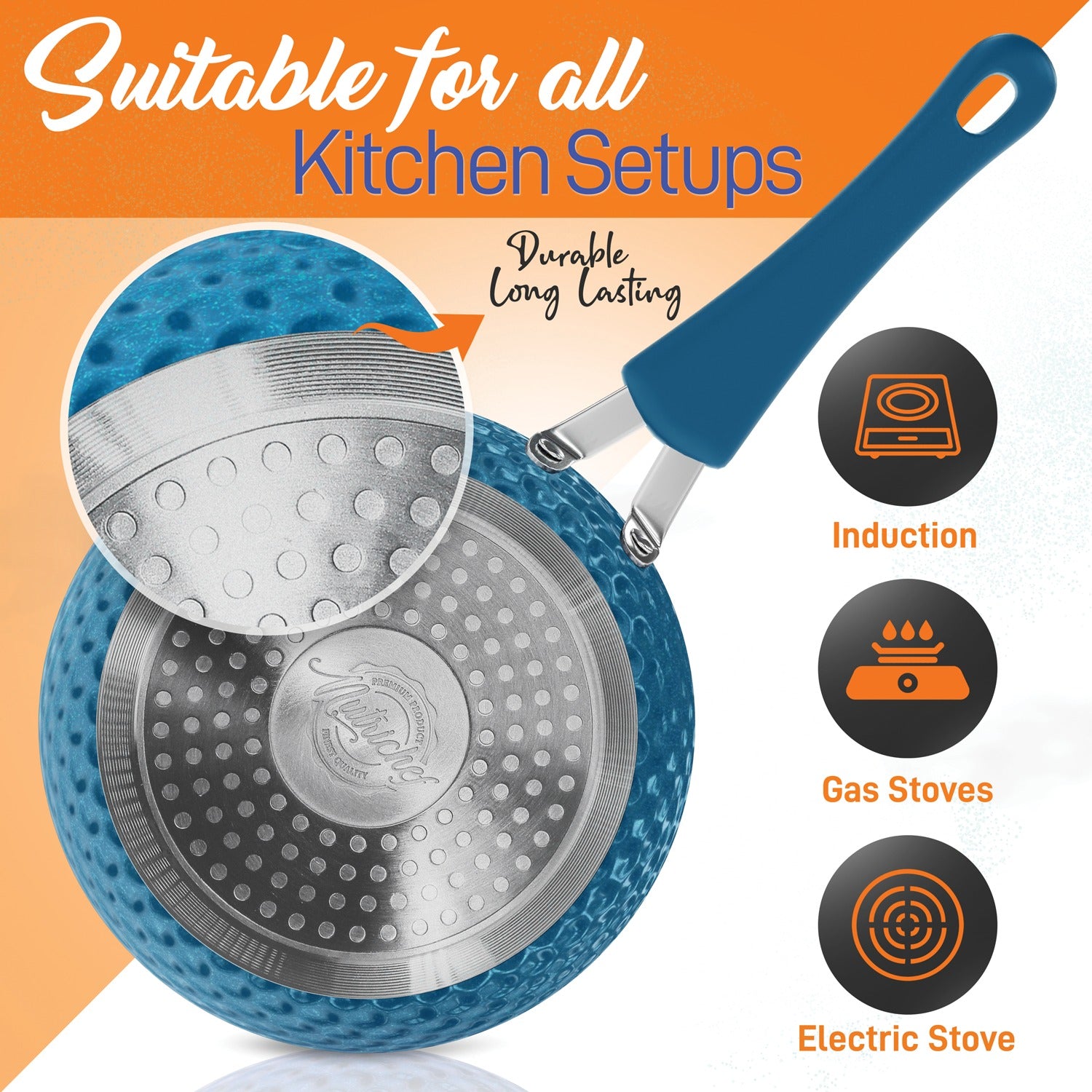 NutriChef Diamond Home Kitchen Cookware Set, Blue