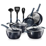 NutriChef Diamond Home Kitchen Cookware Set, Dark Blue