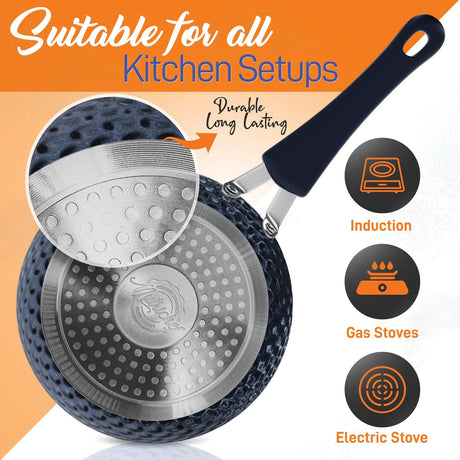 NutriChef Diamond Home Kitchen Cookware Set, Dark Blue