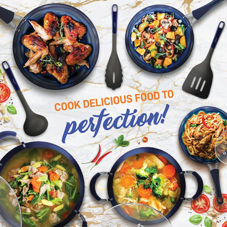 NutriChef Diamond Home Kitchen Cookware Set, Dark Blue