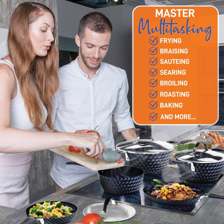 NutriChef Diamond Home Kitchen Cookware Set, Dark Blue